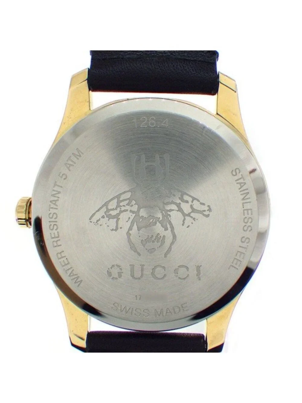 Gucci Watch Timeless 126.4 White Shell Dial Date Back Skew Black Cowhide
